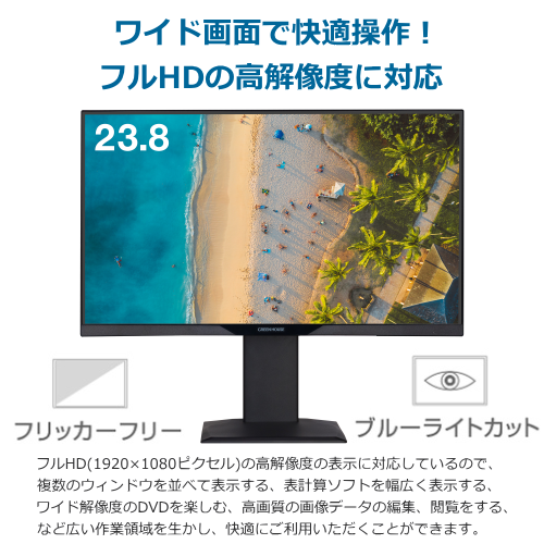 GREEN HOUSE GH-LCW24LH-BK 23.8型ワイド ADSパネル 液晶ディスプレイ フルHD対応 ノングレア ブラック 送料無料(沖縄県・離島除く)