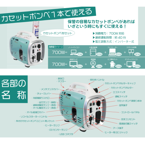 ニチネン KG-071 G700 G-cubic CREMA(クレマ) 700W対応 インバーター式 携帯発電機 送料無料