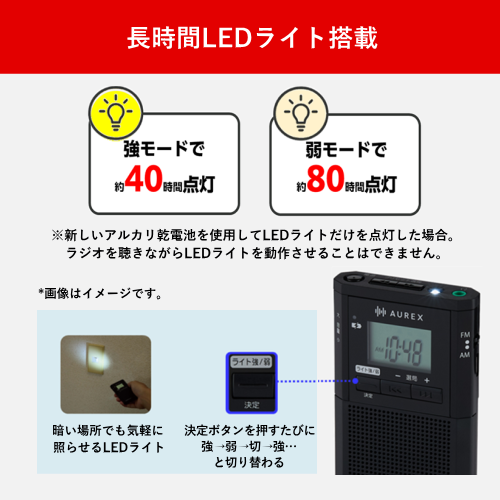 東芝 AX-PRU60(K) AUREX LEDライト付き ポケットラジオ ブラック 送料無料(沖縄県・離島を除く)