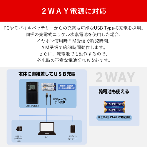 東芝 AX-PRU60(K) AUREX LEDライト付き ポケットラジオ ブラック 送料無料(沖縄県・離島を除く)