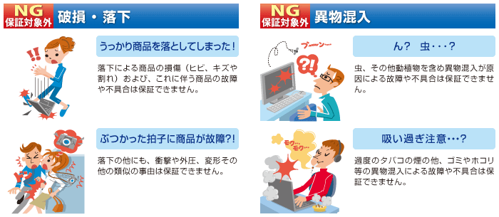 【NG・保証対象外】破損・落下 ／ 【NG・保証対象外】異物混入